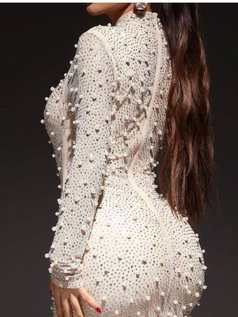Fashion Nova Shayla Pearl Embellished Mini Dress Beige Size Large - Picture 3 of 6